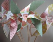 6 Large Spinning Pinwheels- Strawberries, Roses, Stripes, and Polkadots in Yellow, Pink, and Green