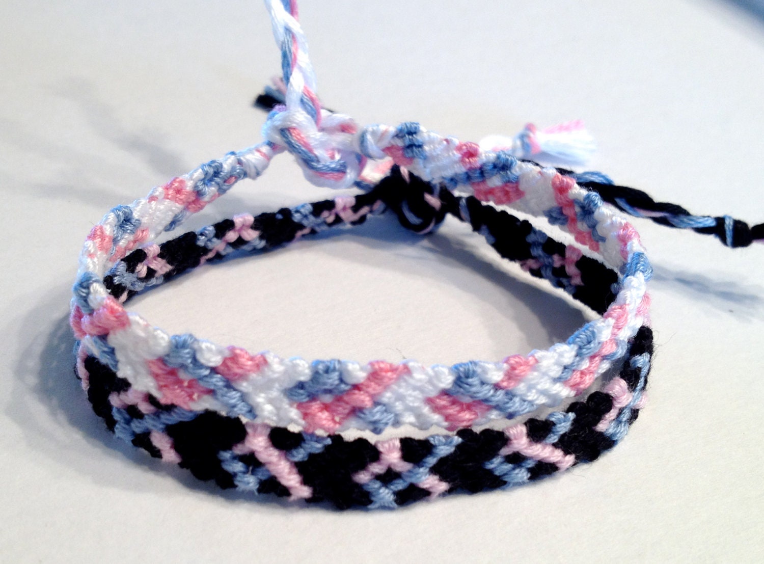 Miscarriage and Infant Loss Awareness Friendship Bracelet - October 15 - Pastel Blue & Pink Ribbons on Black or White
