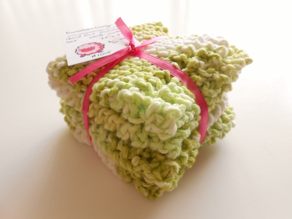 Green Stripe Cotton Dish Cloths - Set of 2