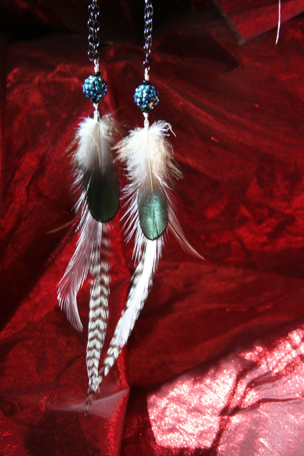 Hippie Style Feather Earrings High Fashion Beautiful Bohemian Teal Green Black White Dangle Inspired By Andrea Gomez  Style Accessories