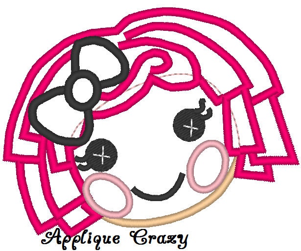 Doll Face Applique design (pink hair with bow)