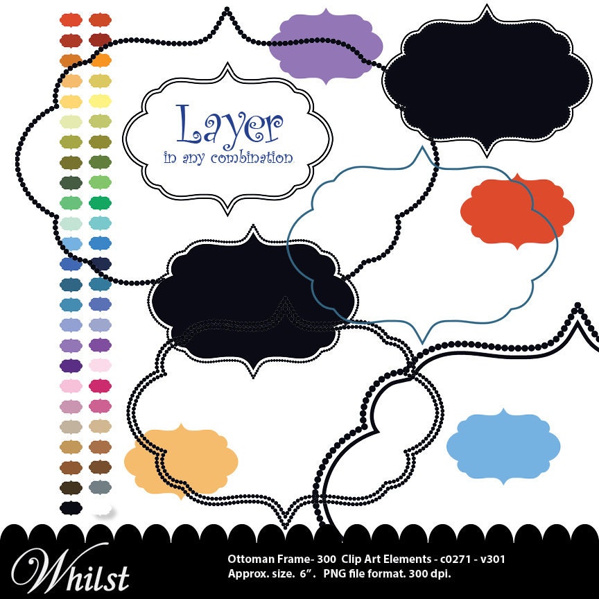 CYBER SALE Digital frame, frame clipart clip art, border clipart clip art : e0128 & v301 black Il_570xn