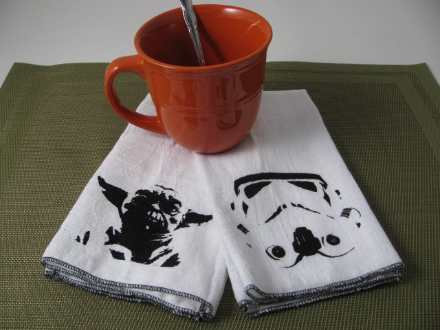 NEW NAPKINS - Pair of 2 eco friendly reusable napkins - cool star wars prints yoda and storm trooper