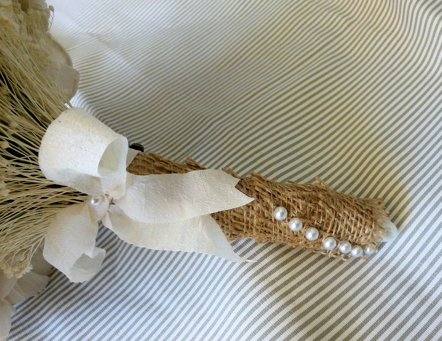 Custom Handmade Wedding Bouquet - Ivory Burlap Bridal Bouquet Keepsake Bouquet Destination Wedding Shabby Chic Rustic Wedding