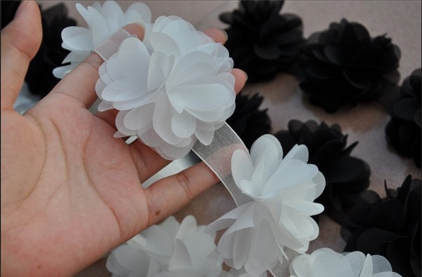 2 yards Lace Trim High Quality White Chiffon Flower Lace Trim DIY Handmade Accessory  A0671
