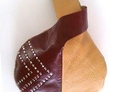 Italian Crocodile Leather Studded Purse Wristlet Clutch Bag Round Baby Buddha Japanese Knot Bag Brown Reddish Brown Beige