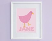 Personalized Girl's Nursery Art - Pink Bird Kids Wall Art