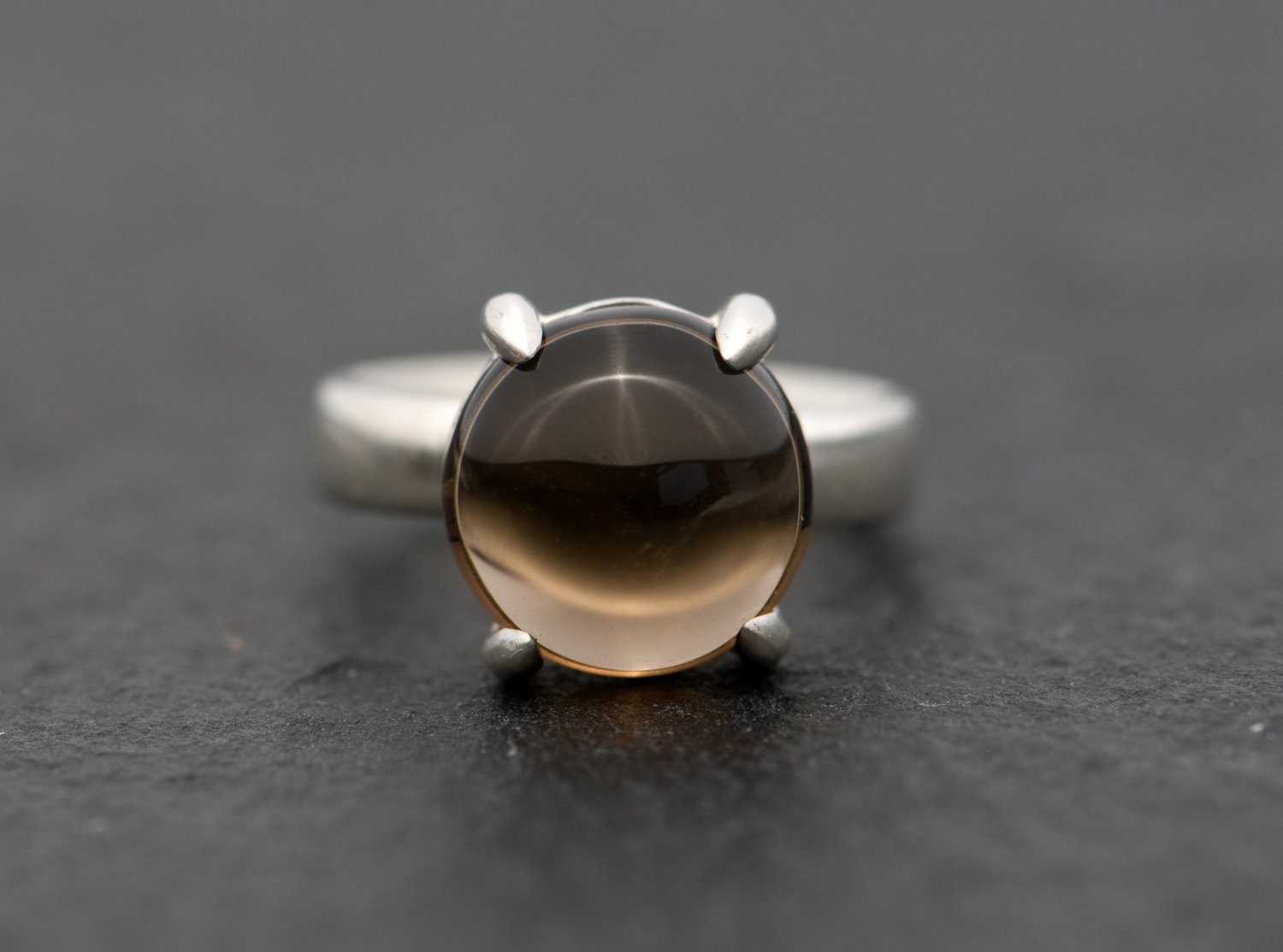 Smoky Quartz Ring - Big Cabochon Rich Smoky Quartz Set In Sterling Silver - Free Shipping - Made to fit