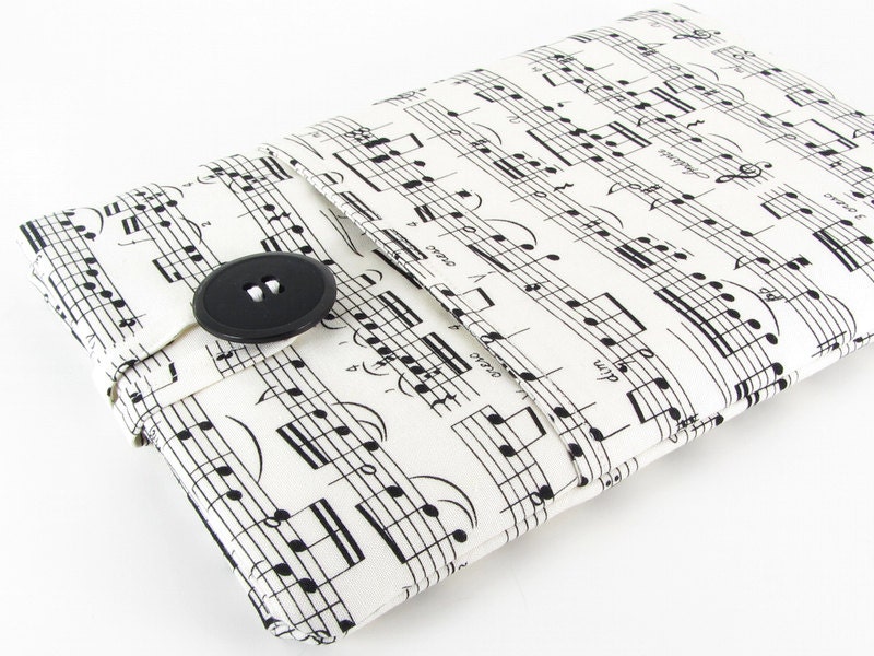 Kindle Fire HD Case, iPad Mini Case, Kindle Fire HD Sleeve, Mini iPad Case, iPad Mini Sleeve, Padded, Pocket - White Black Music Notes