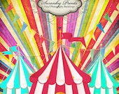 NEW ITEM 5ft x 5ft Vintage Circus ----- Vinyl Photography Backdrop / Bright Colored Circus / Rainbow
