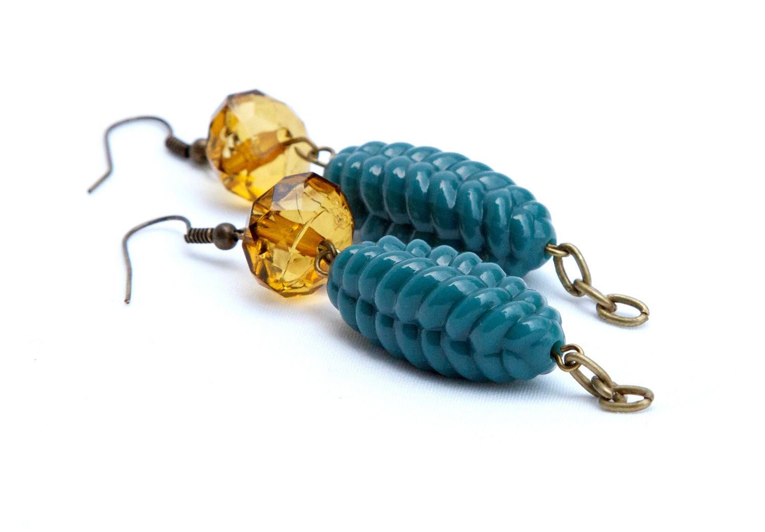 Amber and Blue Long Earrings