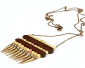 Long Green Beads with Gold Spikes Necklace