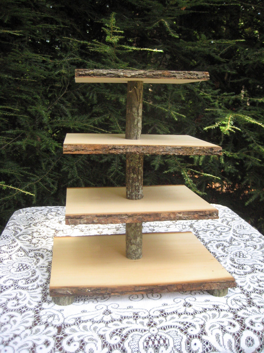 Cupcake Stand Rustic Wedding Log Slices 4 Tier