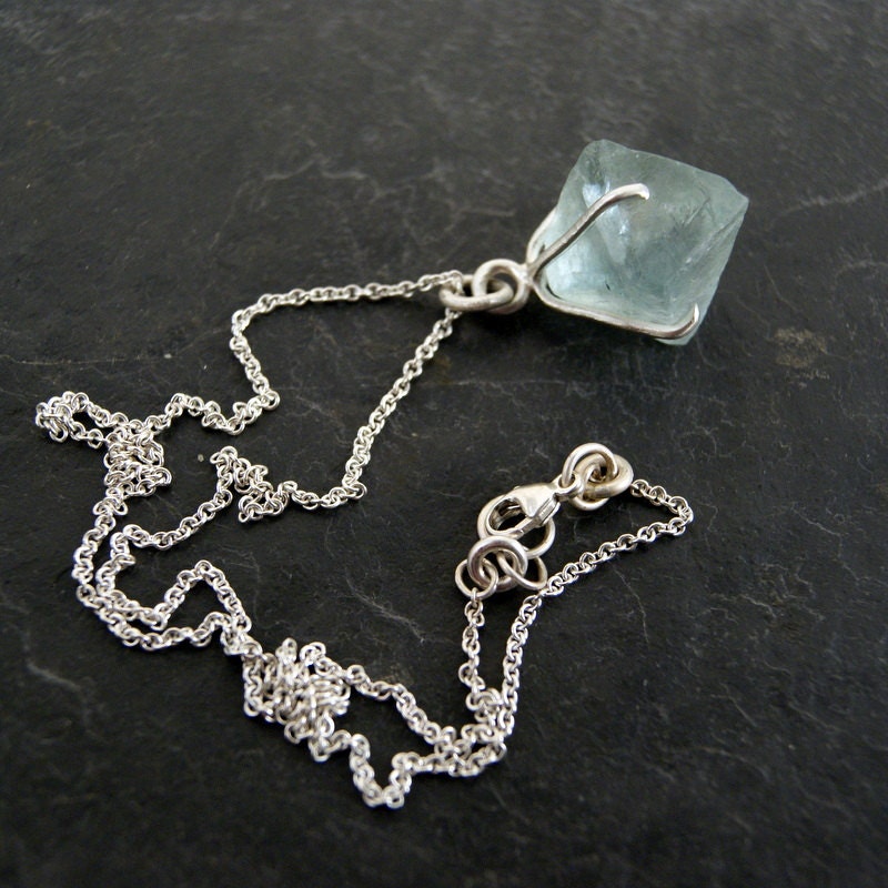 S A L E /// Raw Sea Green Fluorite Necklace in Sterling Silver