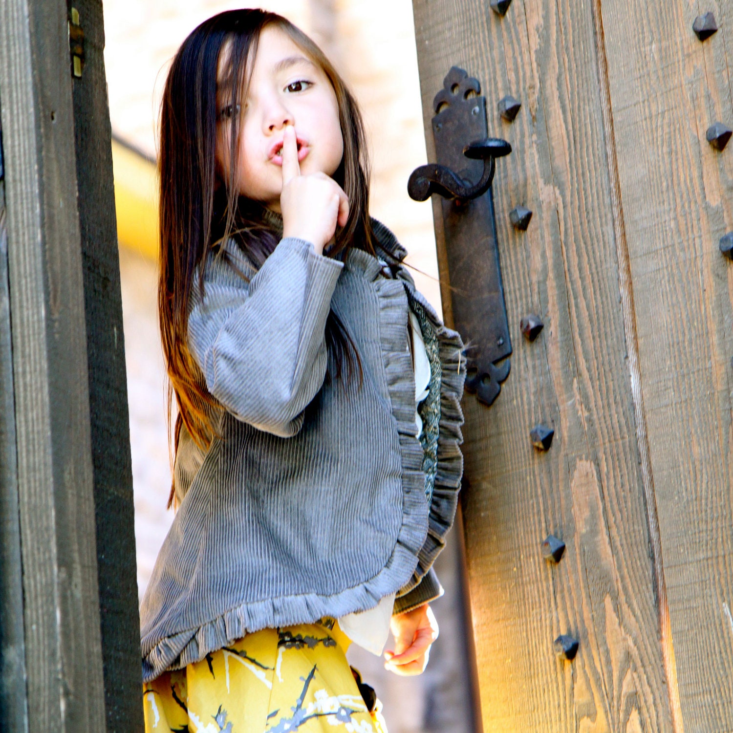 Fall Chic Gray Corduroy Ruffled Jacket