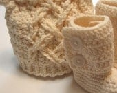 Baby bear hat with ears and booties. 6 to 12 months.  Made to order.  Several colors to choose from.  Photography prop or baby shower gift.