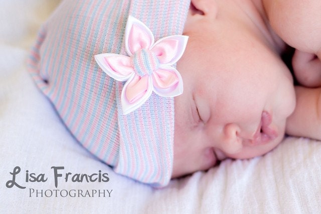Newborn Hospital Hat Satin Flower