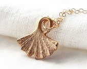 Matte Gold Ginkgo Leaf Necklace. Gold Filled Chain and Clasp. Bridesmaid Gift. Simple Modern Jewelry
