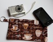Pencil, Camera, Electronics, Makeup, Coupons, Phone pouch with split key ring coffee mocha cappuccino java latte caffe