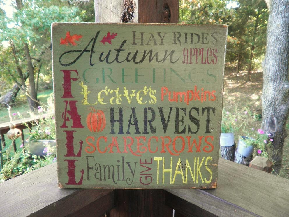 Fall , Autumn sign, fall decorations, harvest sign, subway fall art. green, with  multi color words - mockingbirdprimitive
