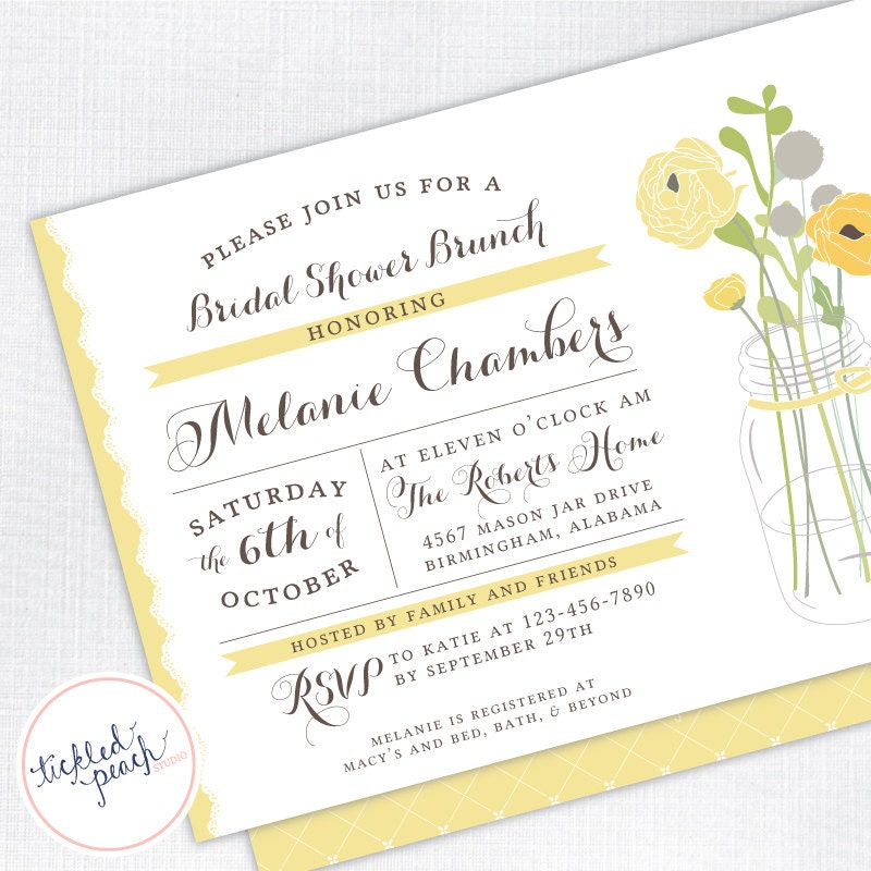 Vintage Mason Jar Bridal Shower Invitation - yellow - Custom Bridal Shower Invite Il_170x135