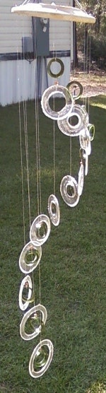 RECYCLING CLEAR & GREEN bottles into windchimes, handmade, wind chime, eco friendly and green, garden decor, wind chimes, 253