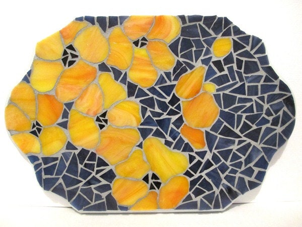 Mosaic wall art, patio decor, housewarming gift, cottage home decor, yellow flower wall decor, stained glass mosaic 11.8x8"
