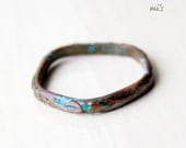 Green Patina Copper Textured Wire Handcrafted Eco Friendly Soldered Rustic Metalwork Artisan Stacking Band Pentagon Ring-Size US 6.25