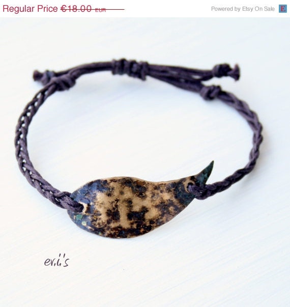 30% off Brass Paisley Teardrop Handcrafted Natural Oxidized Bracelet Dark Brown Cotton Cord Adjustable Artisan Metalwork Bracelet Gift for
