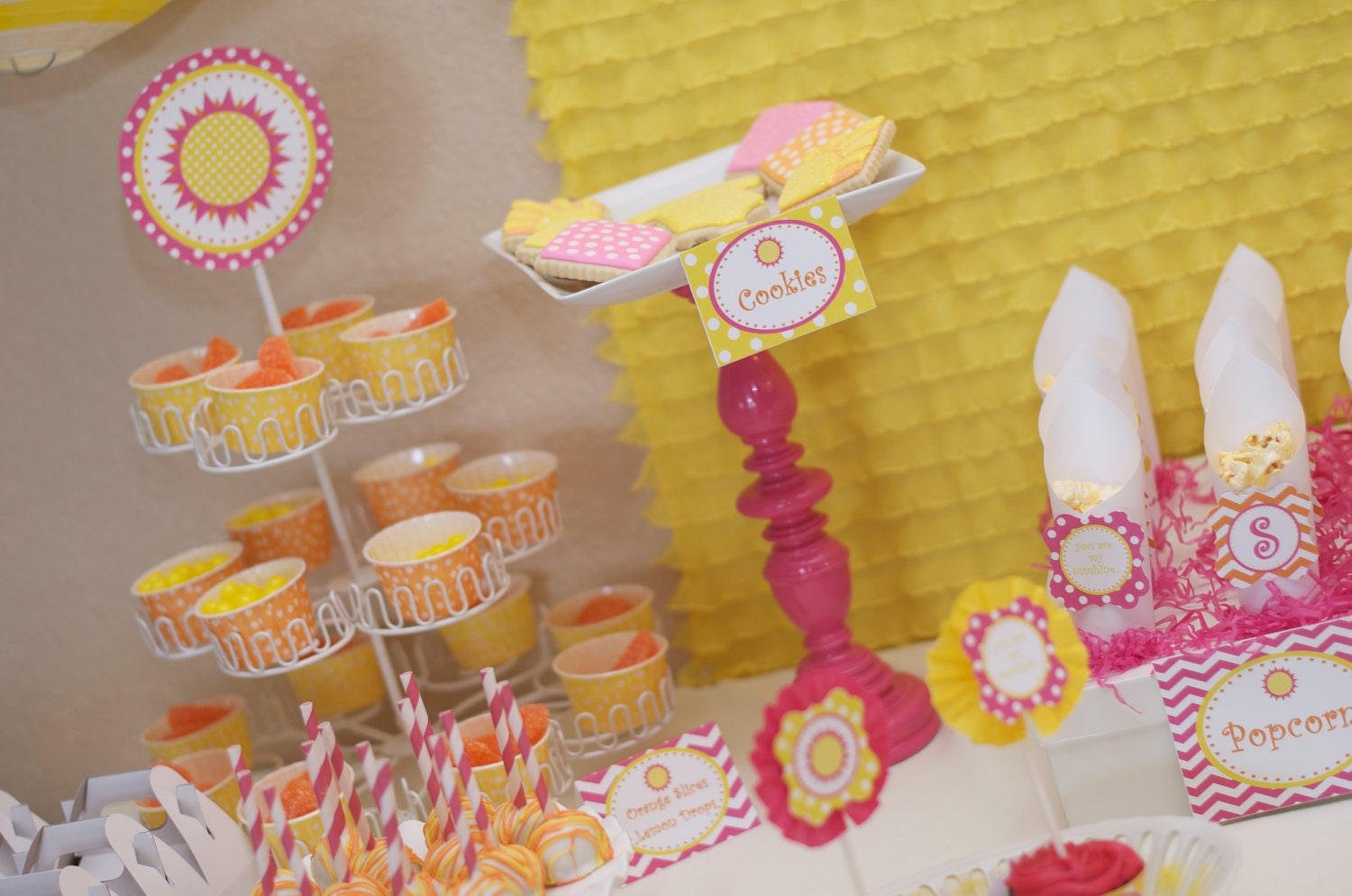 You Are My Sunshine Place Card and Tent Card Labels - Pink Orange and Yellow - Chevron - PRINTABLE Labels Il_570xn