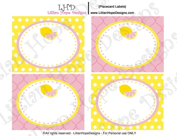 Lemonade Party Place Card and Tent Card Labels - Food Labels - PRINTABLE Labels Il_570xn