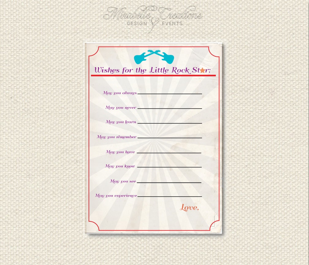 PRINTABLE WISHES CARD -- Little Rock Star Collection -- Mirabelle Creations Il_570xn