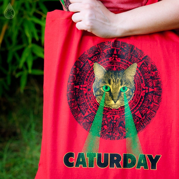 Mayan Laser Caturday Red Tote