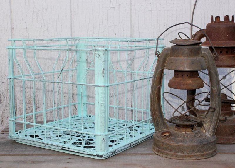 Vintage Milk Crate - Upcycled Crate - Aqua