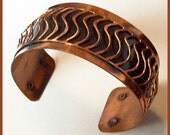 Vintage Bracelet COPPER & BLACK ENAMEL Wide Cuff Style Modernist Jewelry 1" vg