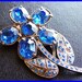 Vintage Blue Rhinestone Fur Clip Brooch Little Nemo Silver Pot Metal 2.5" CIJ Sale