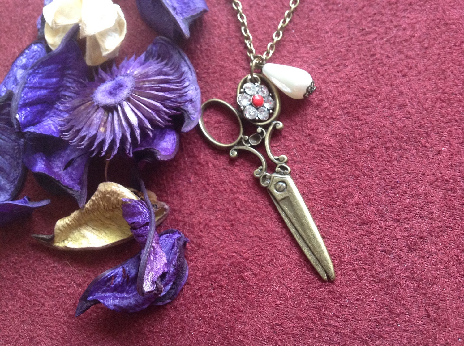 Antique bronze Scissors charm necklace