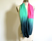 Ombre Peacock Hand Dyed Silk Scarf. Infinity Scarf.