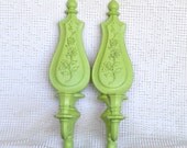 Green Apple Floral Candle Sconces... Pair Upcycled Painted Vintage Shabby Chic Candleholders... Modern Traditional