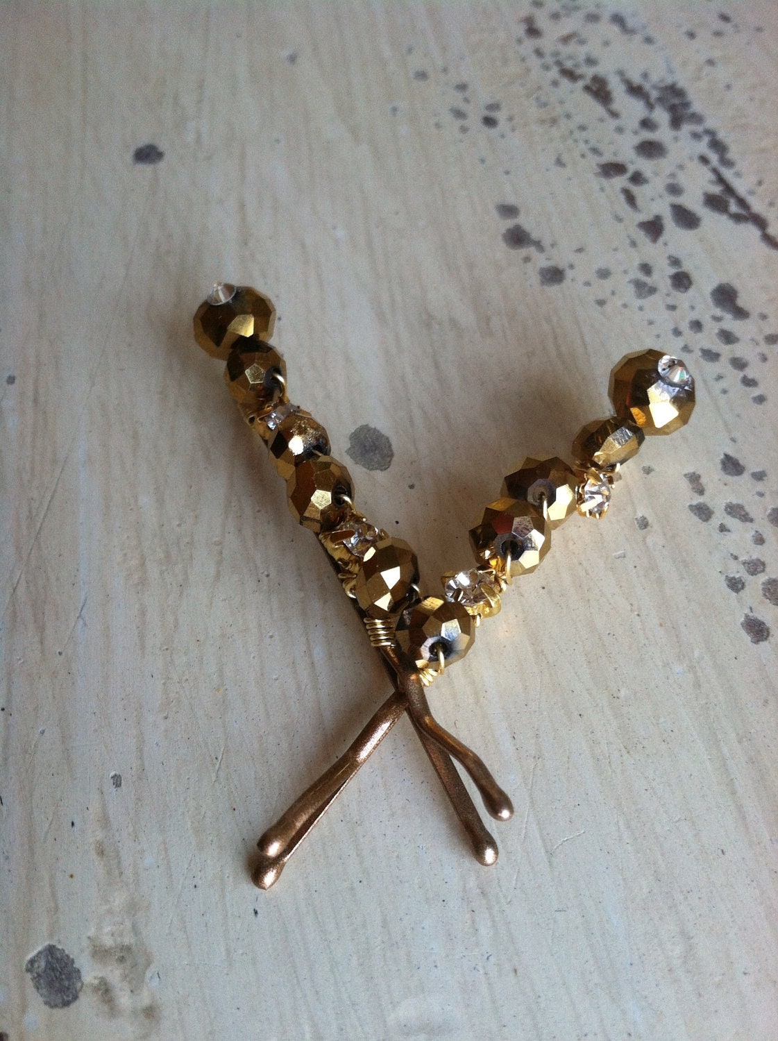 GOLD beaded bobby pins (Set of 2) with rhinestone detail