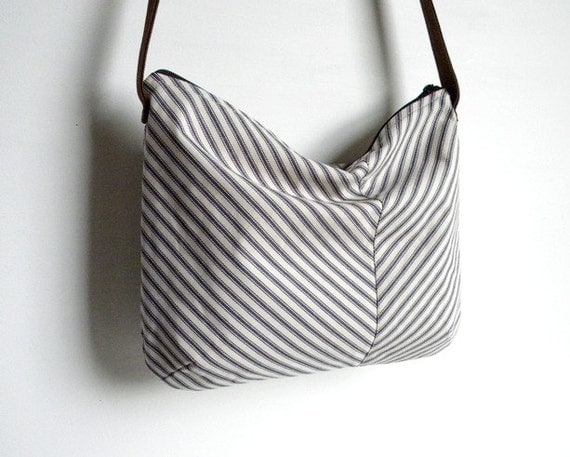 SALE Ticking Stripe Chevron Slouch Cross Body Bag