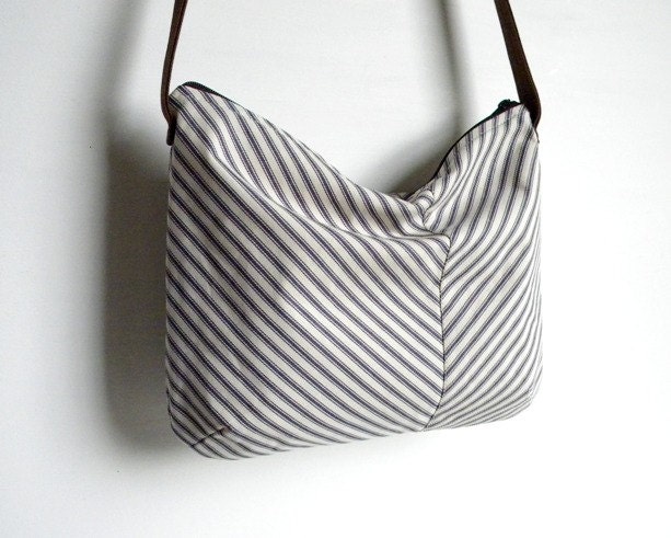 SALE Ticking Stripe Chevron Slouch Cross Body Bag
