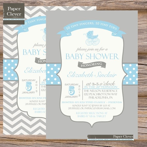 Boys baby shower invitation carriage, vintage, chevron - digital file, printable #46 Il_570xn
