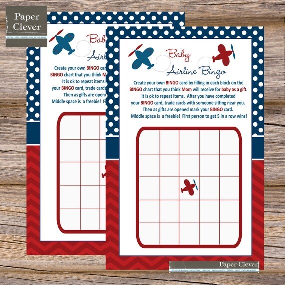 Chevron Stripe Boys Baby Shower BINGO Game with Airplanes -instant download, printable file,DIY Il_570xn