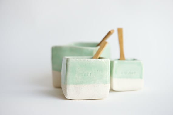 Ceramic Cellars in Mint- Salt, Pepper, and Sugar (made to order)