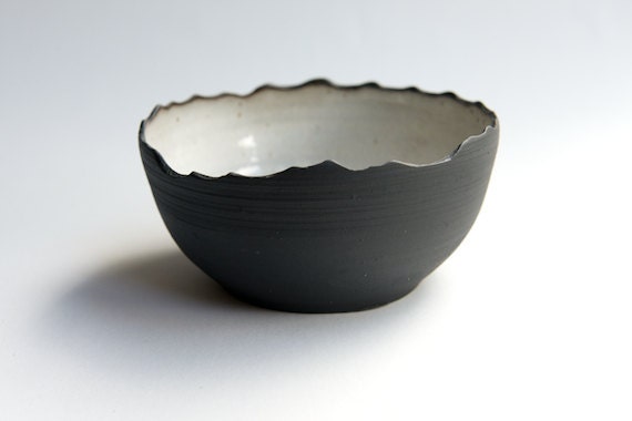 Stoneware Bowl in Black and White- handmade pottery by RossLab organic modern rustic dinnerware brunch bowl