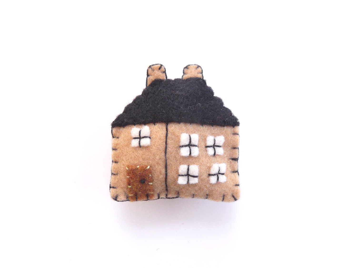 Miniature house cottage magnet in tan and black, style number two