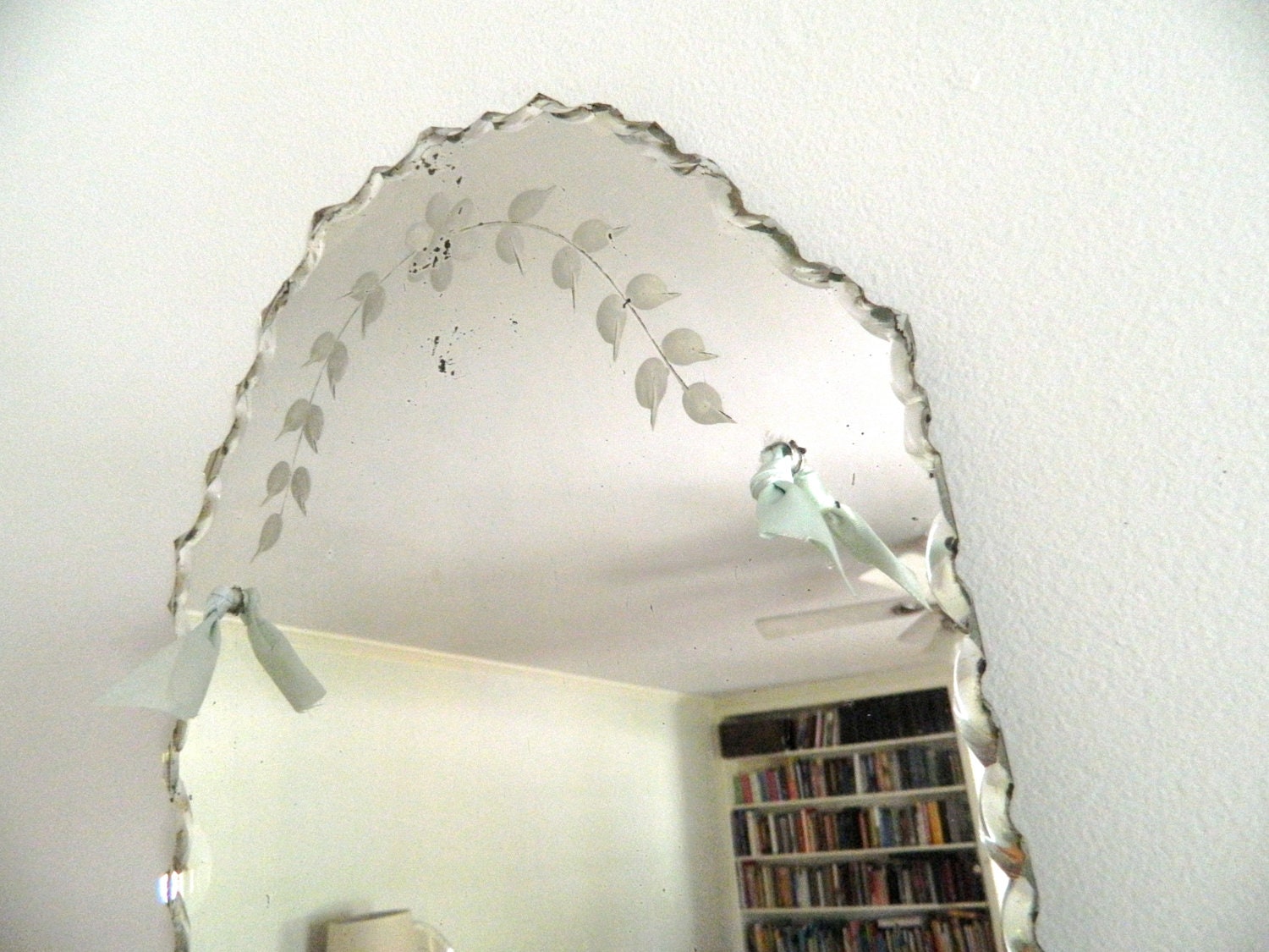 Vintage Etched Beveled Mirror Frameless