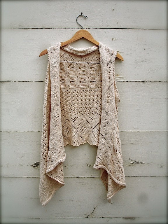 ivory crochet cotton vest womens vest crochet vest by BeQueath