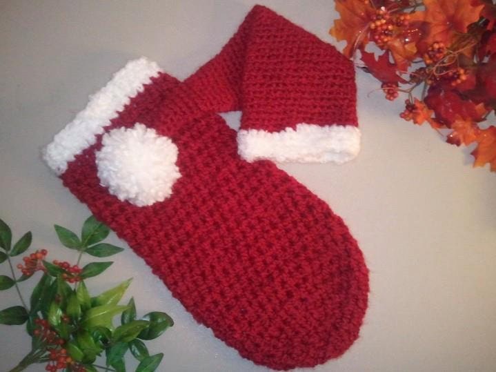 Baby Santa Hat & Cocoon Set Red w/ Fluffy White Trim - Newborn Boy Girl Thanksgiving Photo Prop Costume Christmas Winter